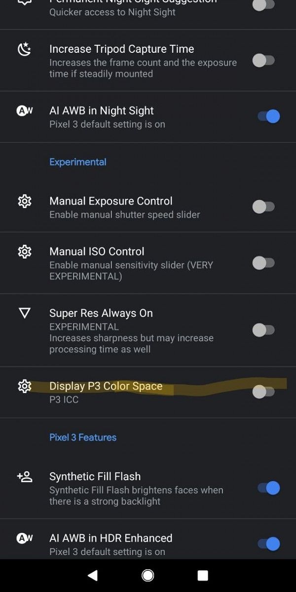 Google Camera app display P3 color space for Google Pixel 4 series?