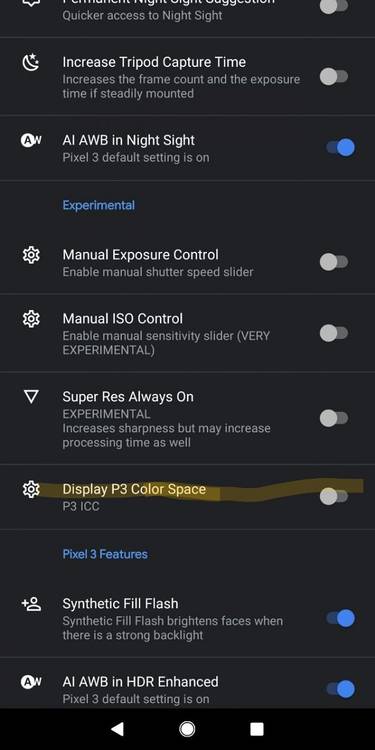 Google Camera app display P3 color space for Google Pixel 4 series?
