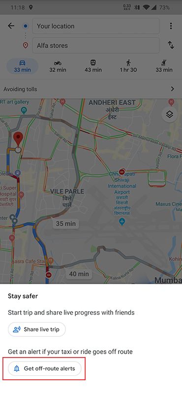 google maps off route
