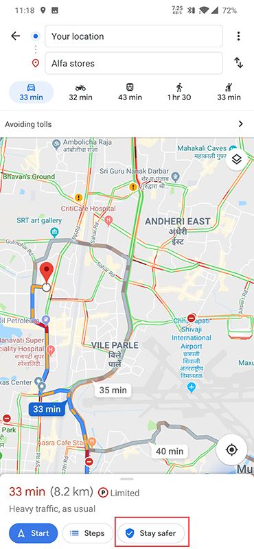 google maps off route