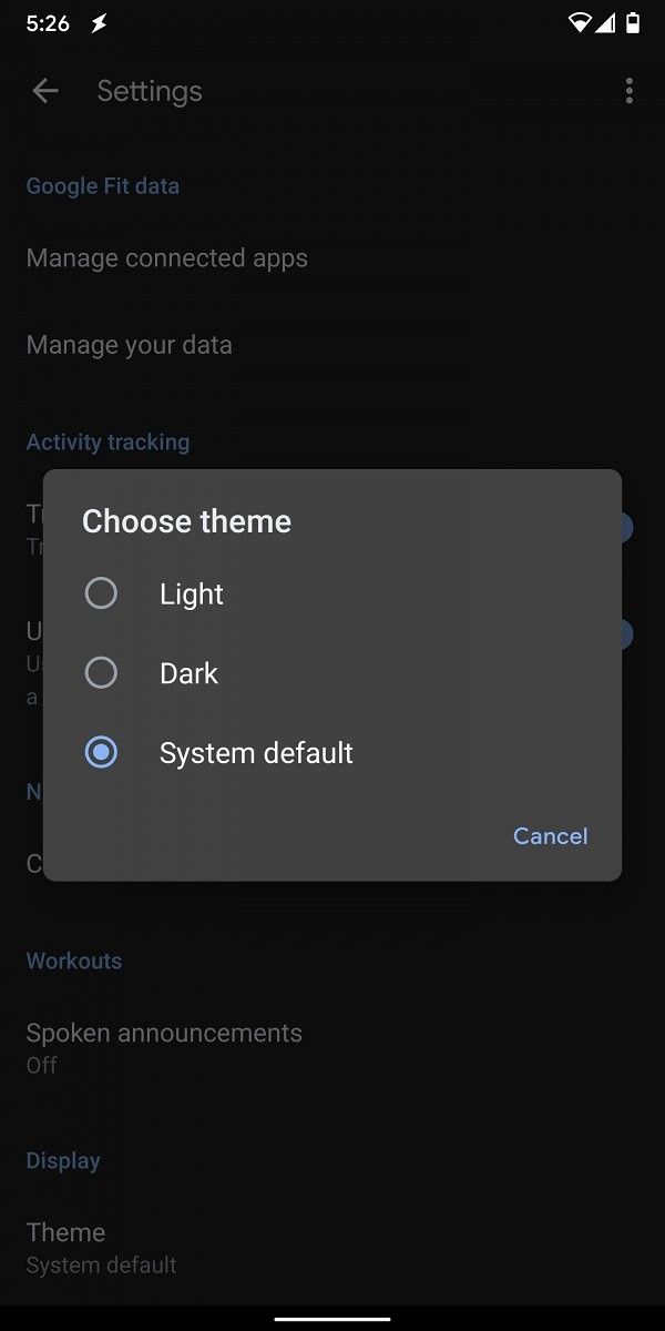 google fit dark theme