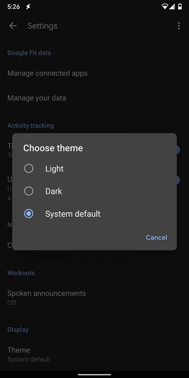 google fit dark theme