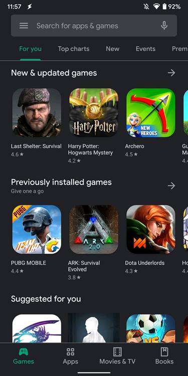 Google Play Store dark mode