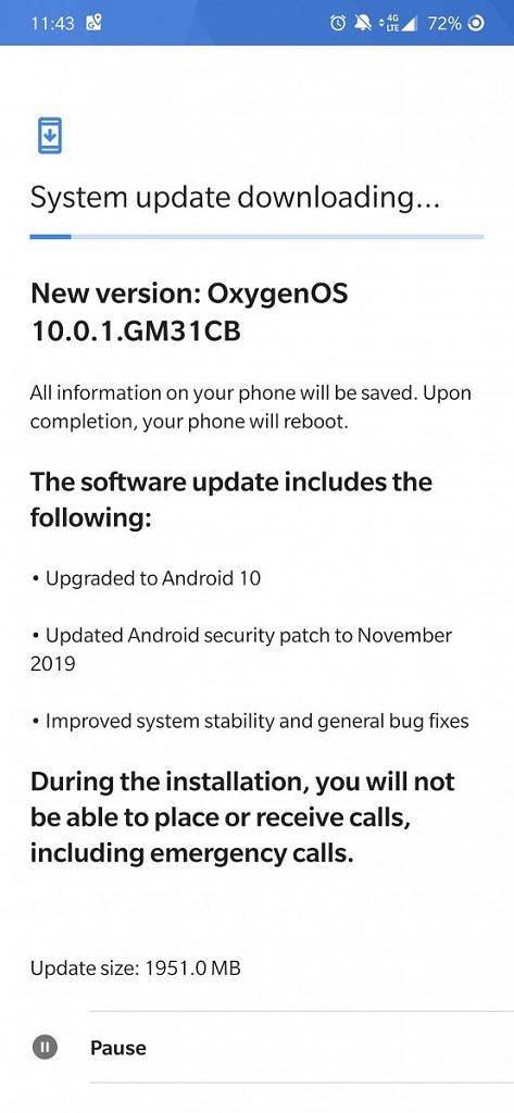 OxygenOS 10 Android 10 update for the T-Mobile OnePlus 7 Pro