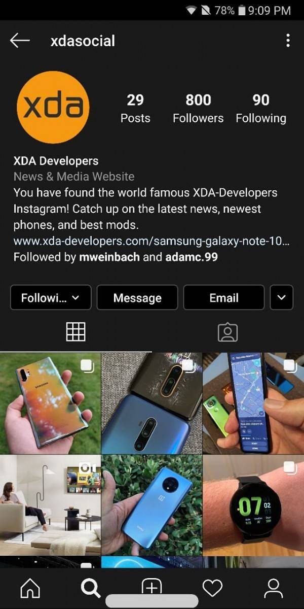 Dark mode Instagram Android 9 and older