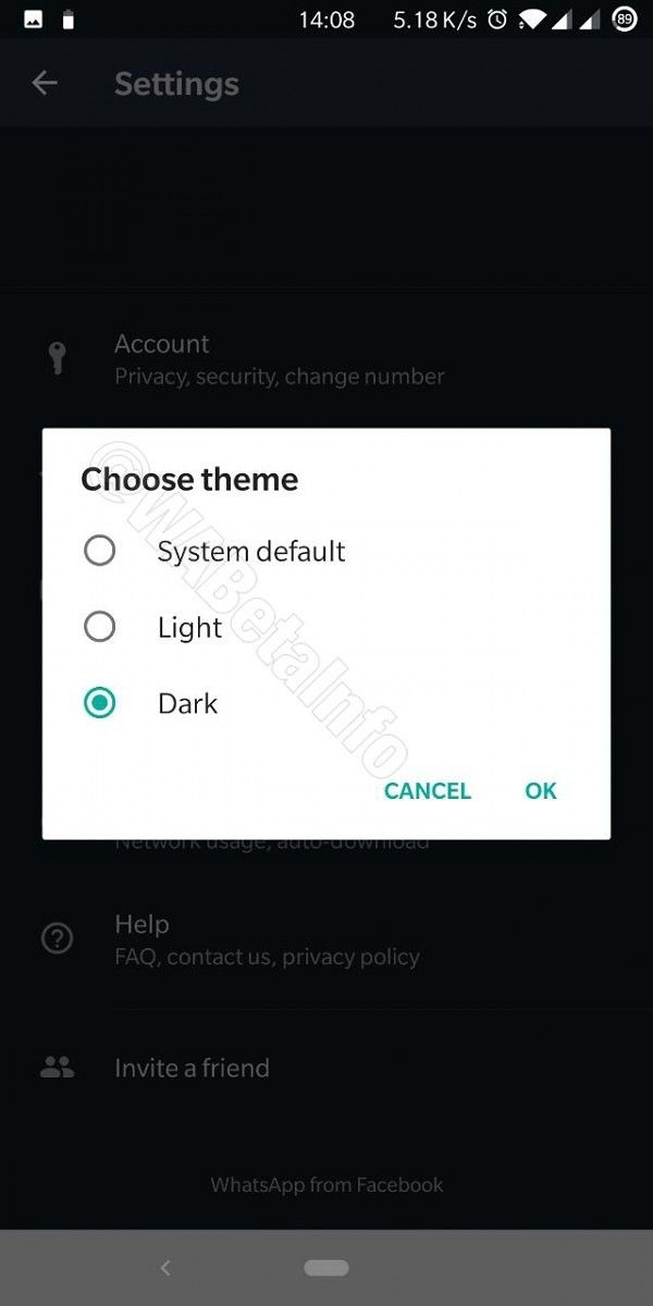 WhatsApp Dark Theme on Beta for Android