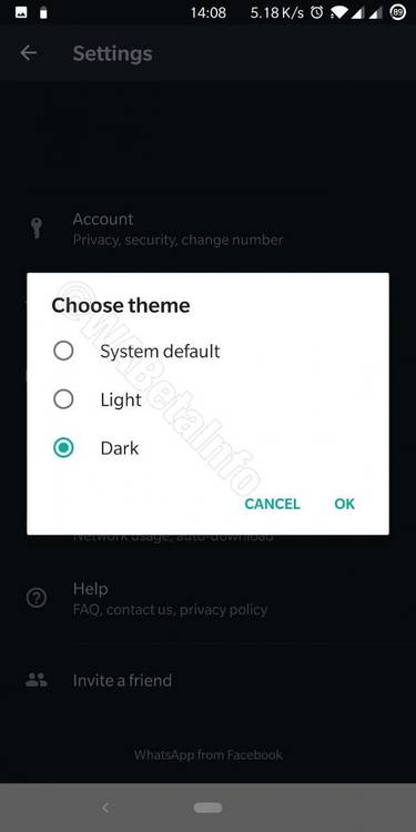 WhatsApp Dark Theme on Beta for Android