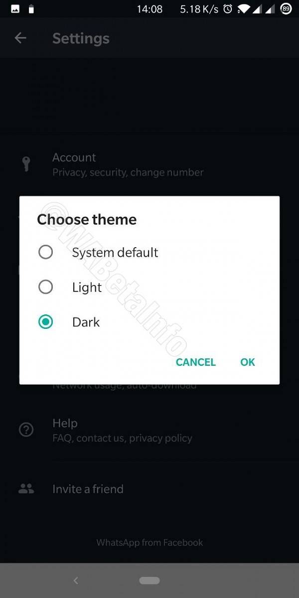 WhatsApp Dark Theme on Beta for Android