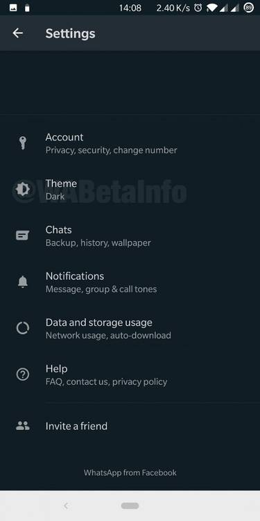 WhatsApp Dark Theme on Beta for Android