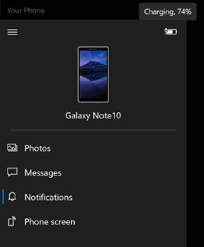 Windows 10 Your Phone Battery Indicator