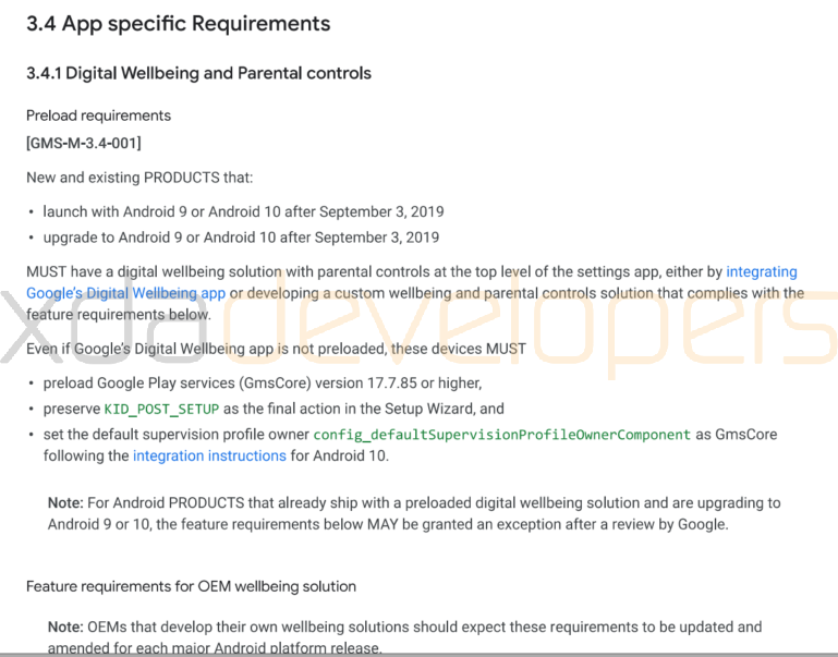 Digital Wellbeing and Parental Controls requirements