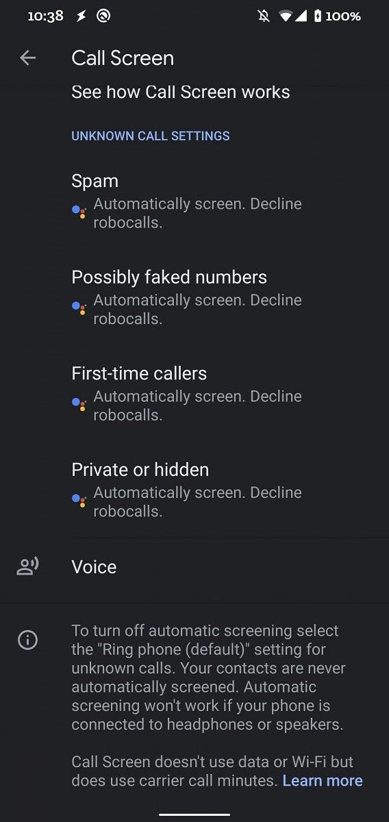 Google Pixel Automatic Call Screen settings