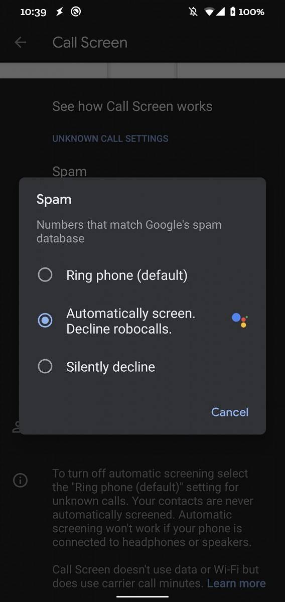 Google Pixel Automatic Call Screen settings