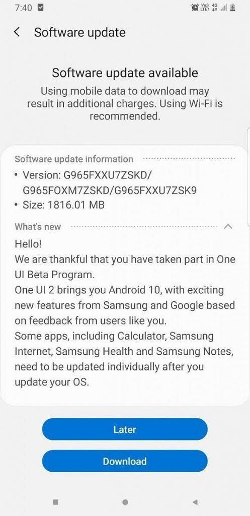One UI 2.0 beta Galaxy S9+