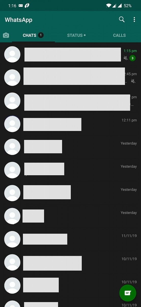 Forced Android 10 Dark Mode on WhatsApp