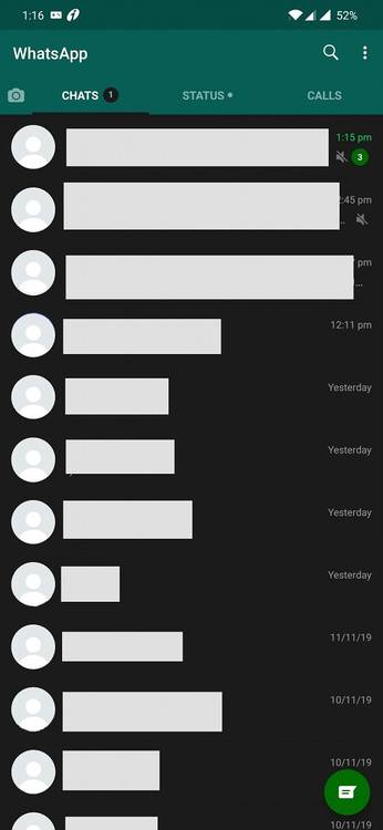 Forced Android 10 Dark Mode on WhatsApp