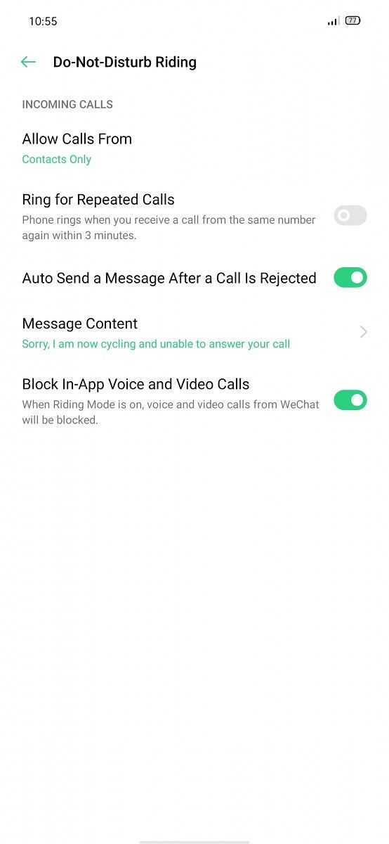 ColorOS 7 Do Not Disturb settings