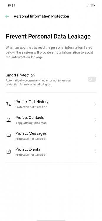 ColorOS 7 personal information protection
