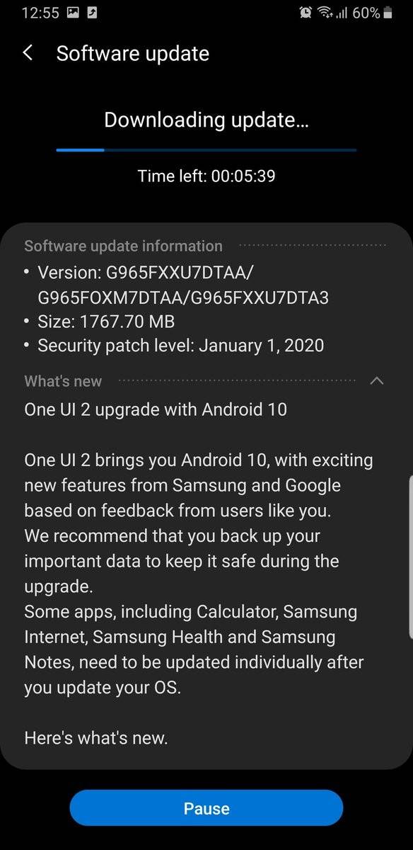 Samsung Galaxy S9 Android 10 update