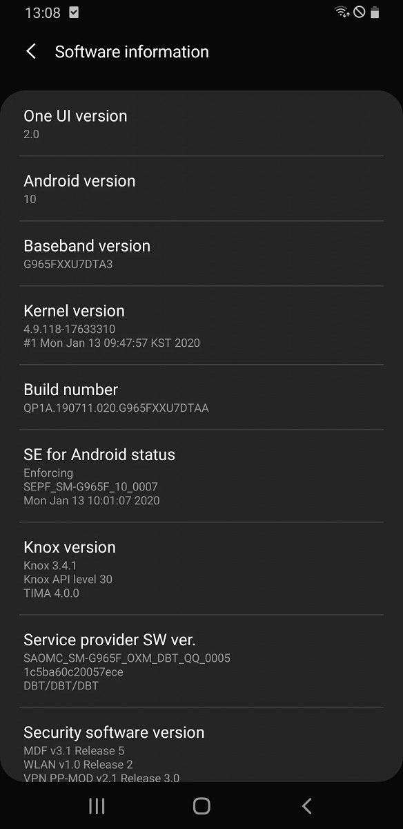 Samsung Galaxy S9 Android 10 update