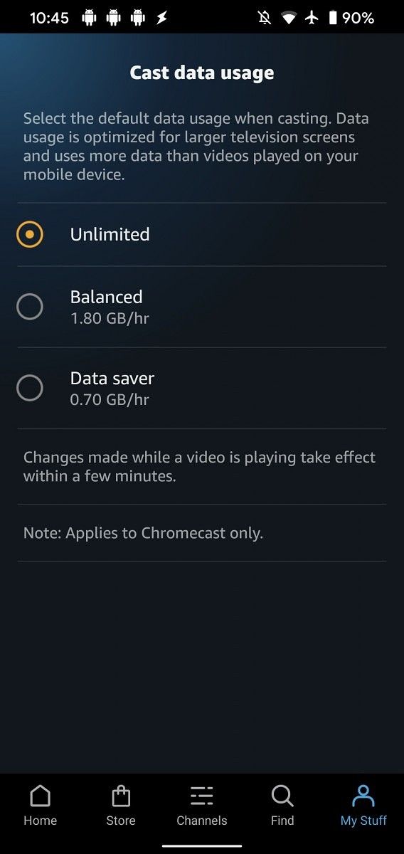 Amazon Prime Video 3.0.264 adds Chromecast data usage options