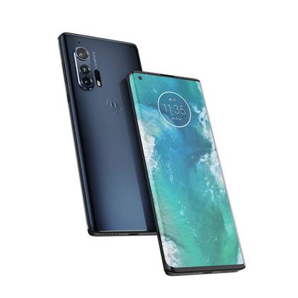 Motorola Moto Edge Plus product render showing blue version of the phone.