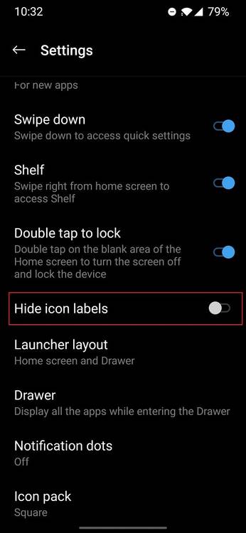 OnePlus Launcher 4.3.3 hide icon labels