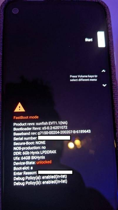 Google Pixel 4a bootloader