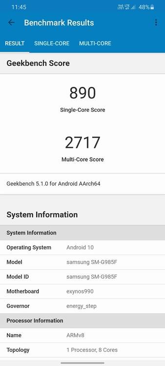 Samsung Galaxy S20 Geekbench