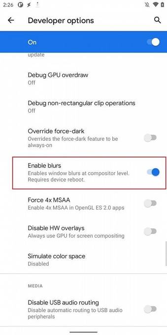 Android 11 window blurs