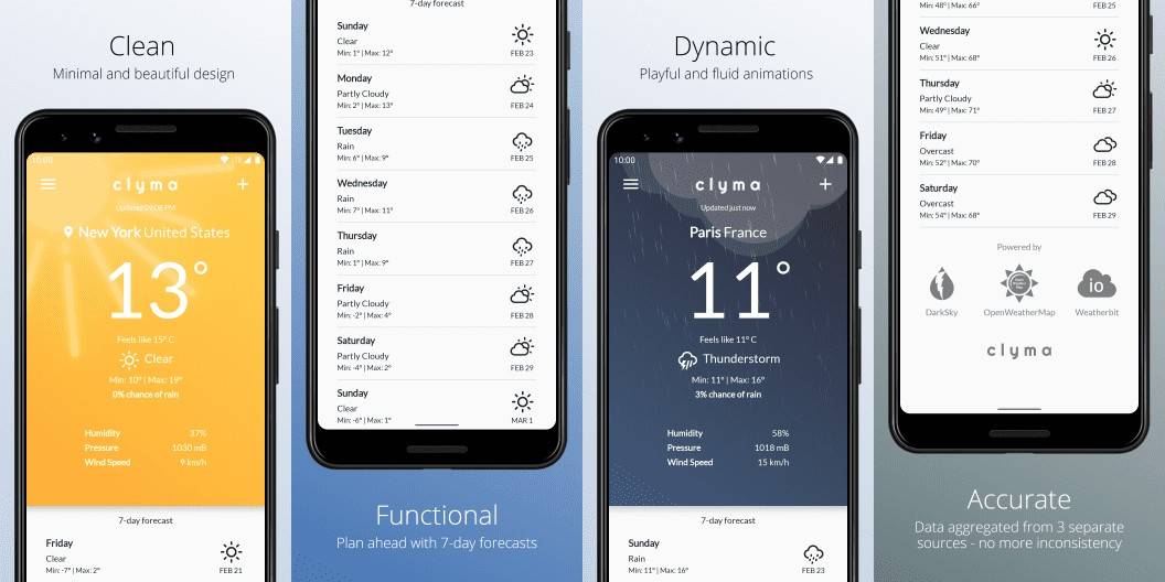 Clyma Weather is a simple weather app that combines data from 3 weather ...