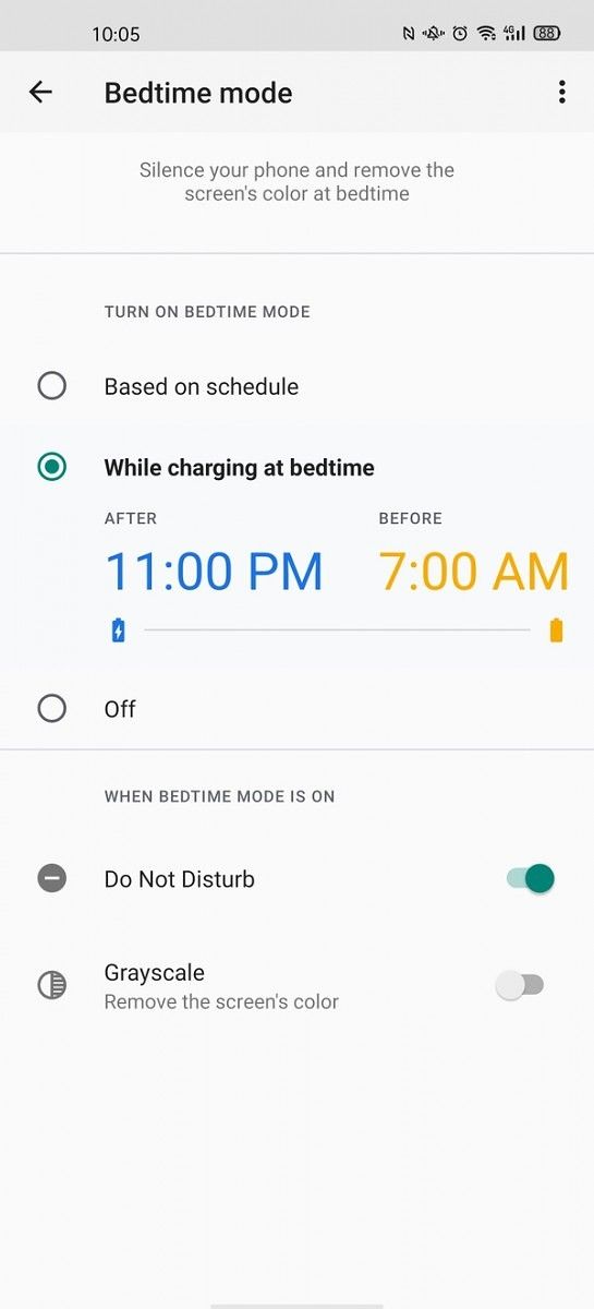 Digital wellbeing bedtime mode