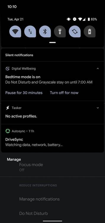 Digital wellbeing bedtime mode