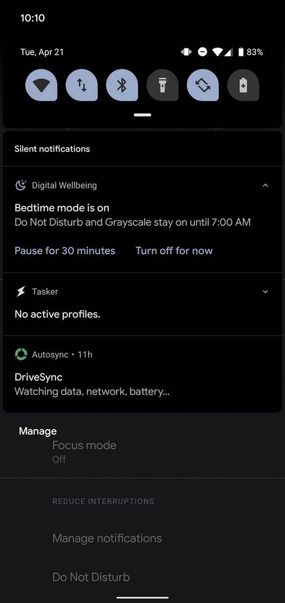 Digital wellbeing bedtime mode