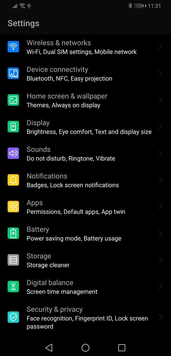 EMUI 9 dark theme
