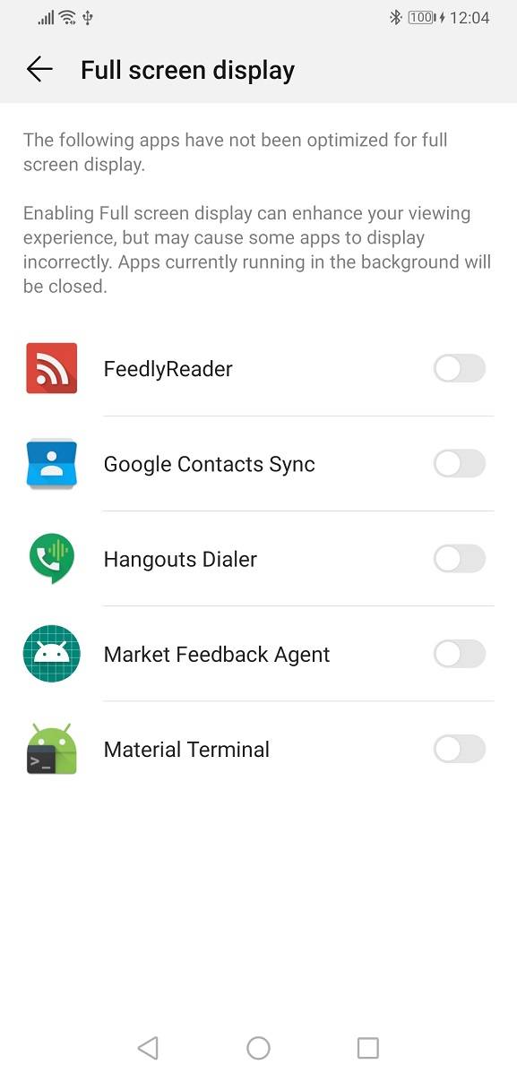 EMUI 9 and Magic UI 2 full screen settings
