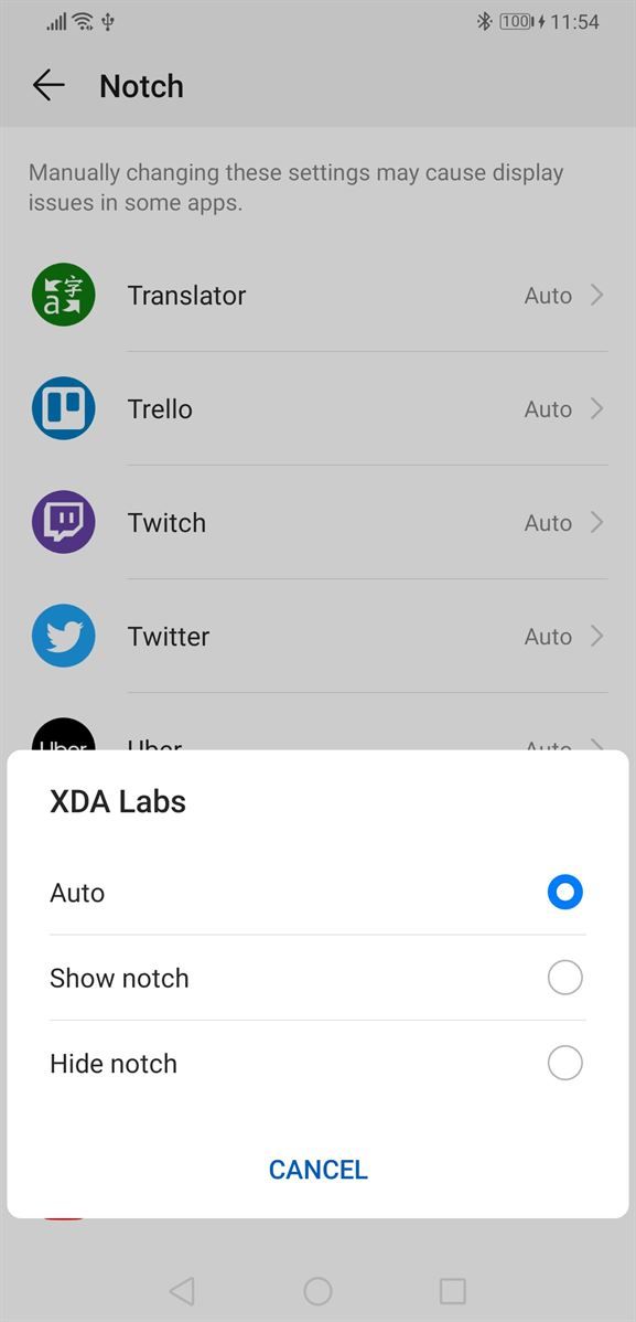 EMUI 9 and Magic UI 2 notch settings