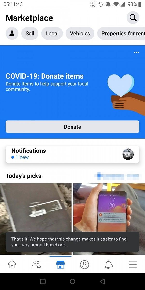 Facebook for Android adds bottom tabs for better one-handed use