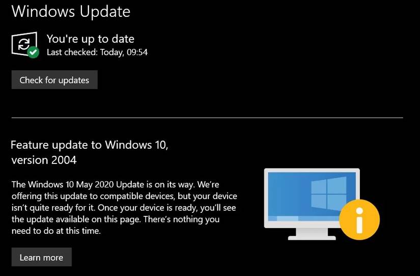 Windows 10 May 2020 update check