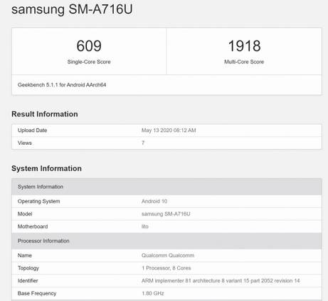 Samsung Galaxy A71 5G Geekbench
