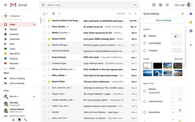 Gmail for web gets a more useful Quick Settings menu