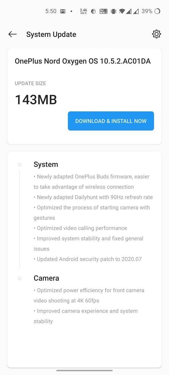 OnePlus Nord OxygenOS 10.5.2