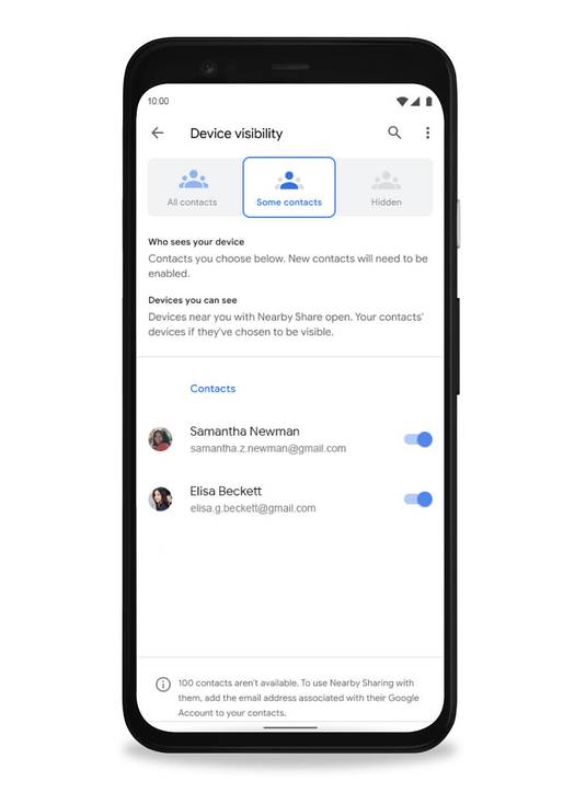 Nearby Share device visibility settings