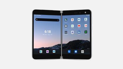 The Surface Duo is Microsoft’s original dual-screen Android phone. It uses a Qualcomm Snapdragon 855 SoC and packs 6GB of RAM.