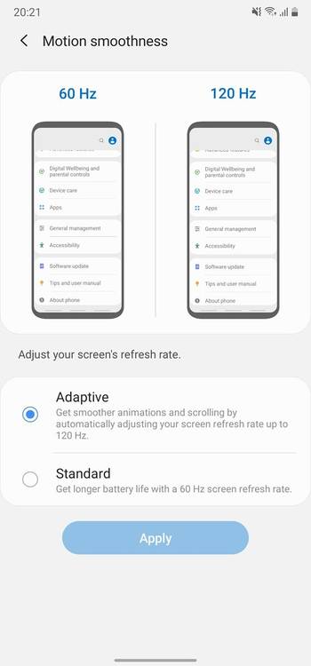 Samsung Galaxy Note 20 Ultra adaptive refresh rate