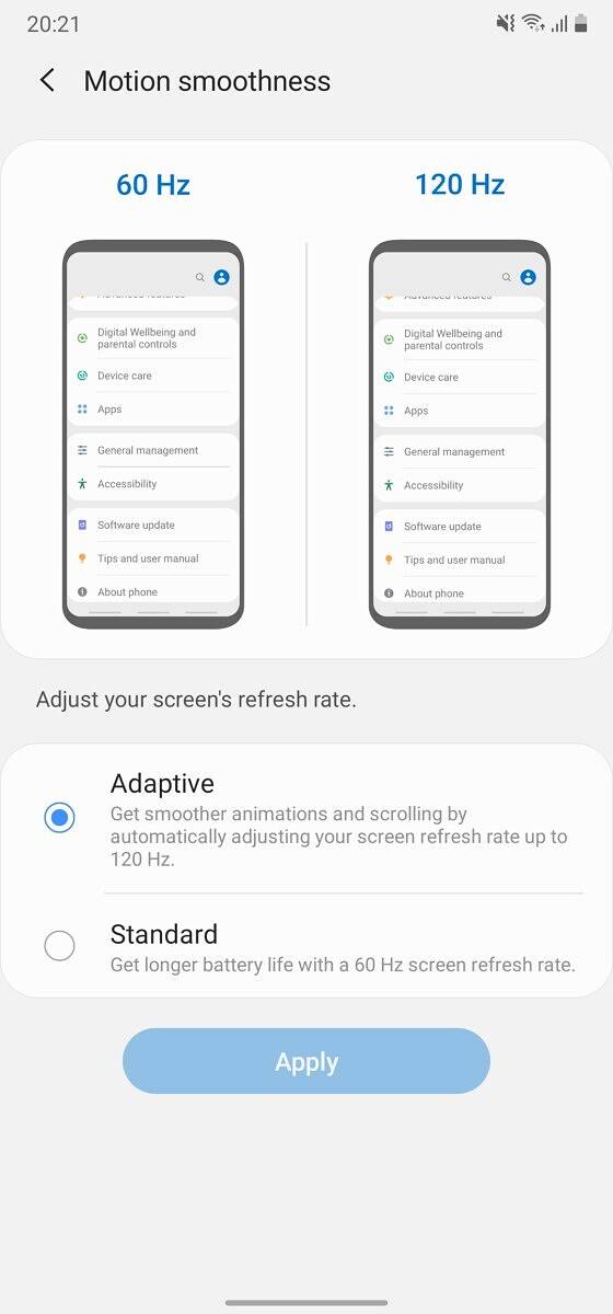Samsung Galaxy Note 20 Ultra adaptive refresh rate