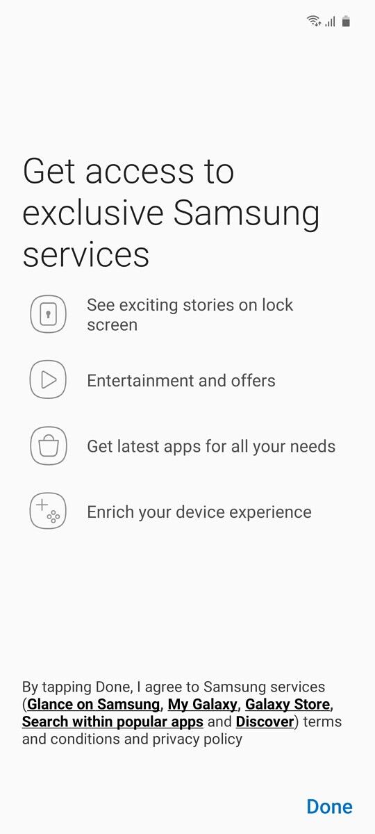 Screenshot of Samsung services screen
