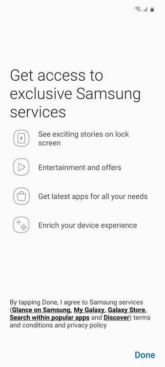 Screenshot of Samsung services screen