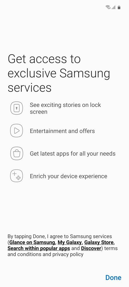 Screenshot of Samsung services screen