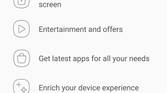 Screenshot of Samsung services screen